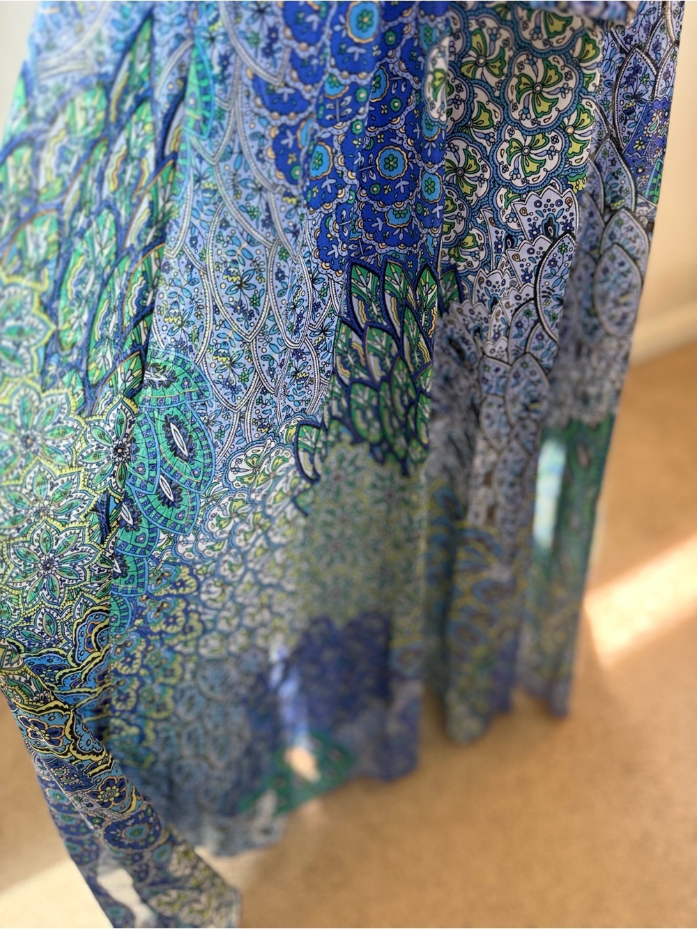 Alexa B Nite maxi blue green paisley dress resort chic party petite size 6 - Picture 8 of 12